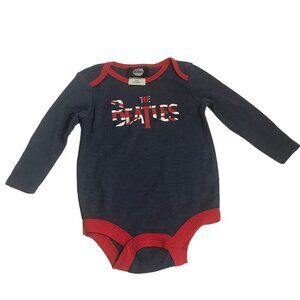 The Beatles Baby Bodysuit 6-12M Long Sleeve Navy Red Cotton Blend Snap Closure